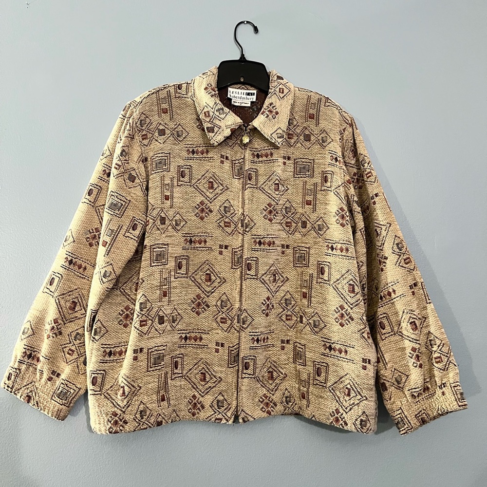 Leslie Fay Beige and Brown Textured Jacket